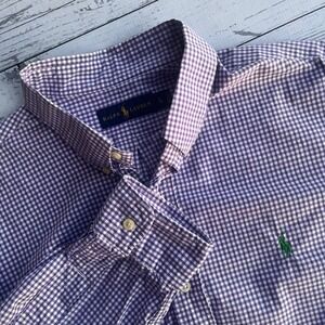 Ralph Lauren Mens Purple Gingham Pony Logo Button Down Shirt Preppy Size L